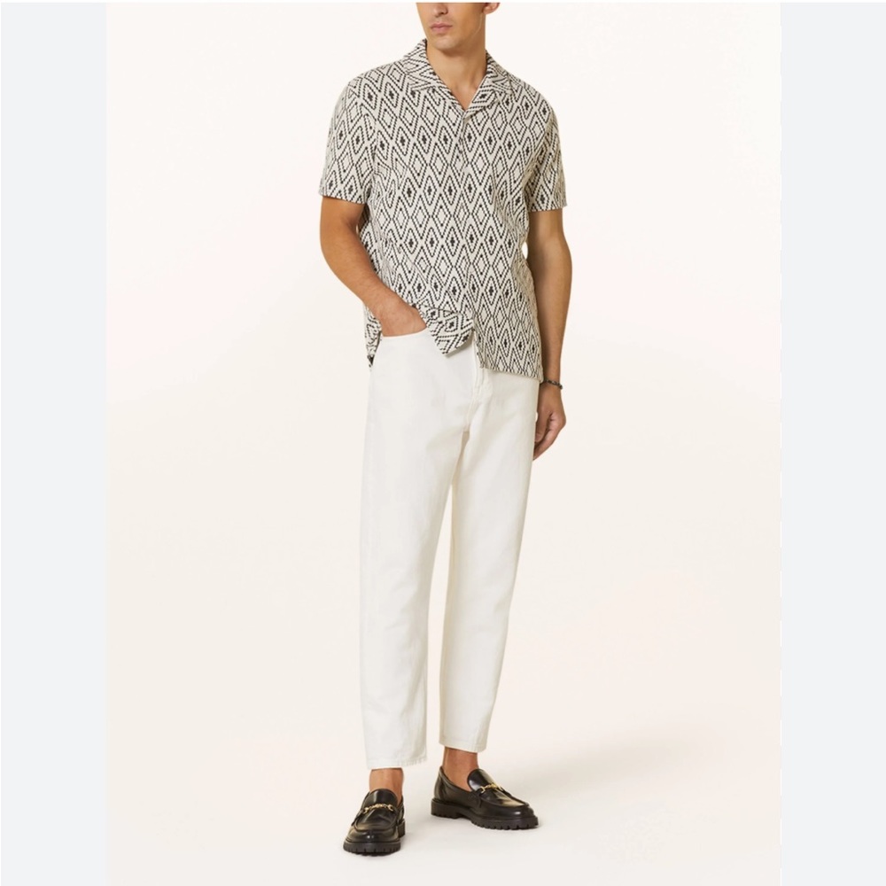 Reiss Cedar Jacquard Cuban Collar Shirt Size M